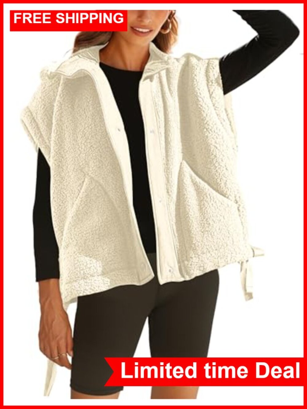 Sherpa Fleece Vest Fuzzy Oversized Sleeveless Jacket
